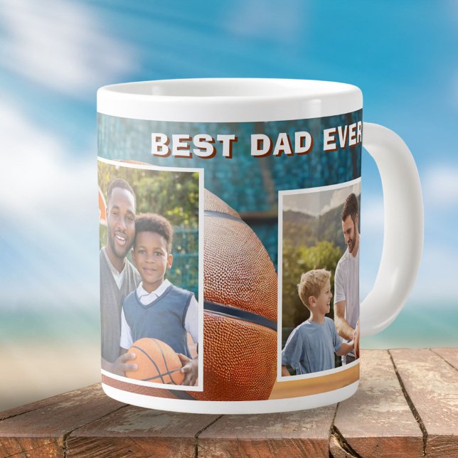 Best Dad Basketball Ball 3 Photo Collage Father Large Coffee Mug (Creator Uploaded)
