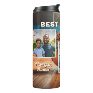 Best Dad Basketball Ball 3 Photo Collage Father Thermal Tumbler