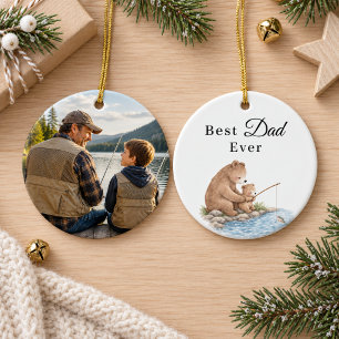 Best Dad Bear Son Fishing Photo Ceramic Ornament