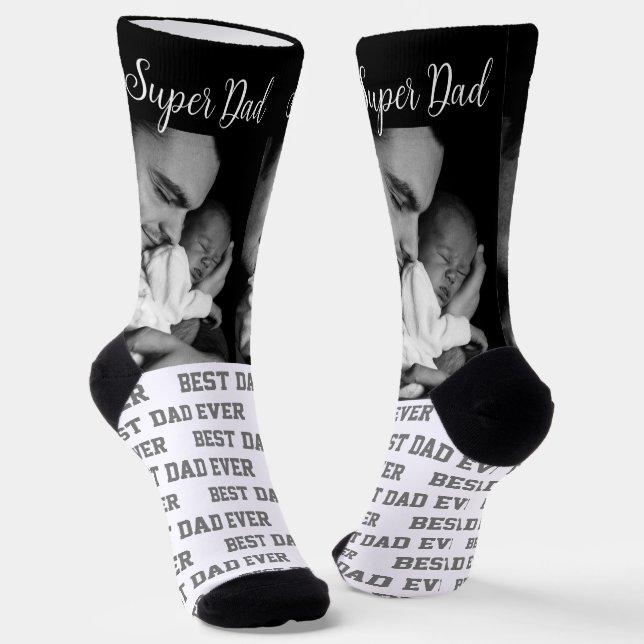 Best DAD Black & White Modern Photo w/ Typography Socks (Angled)