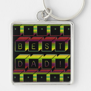 Best Dad Blocks Text Brown & Yellow Key Ring