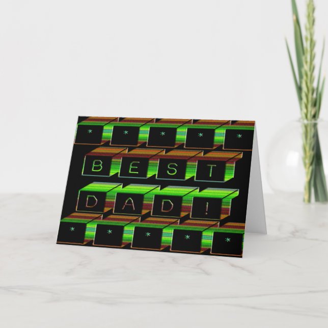 Best Dad Blocks Text Green and Brown Card (Front)