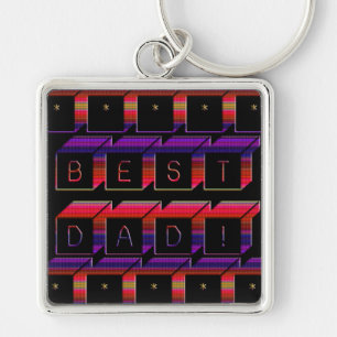 Best Dad Blocks Text Red & Purple Key Ring