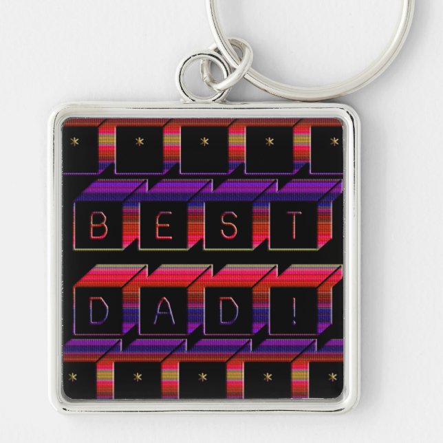 Best Dad Blocks Text Red & Purple Key Ring (Front)