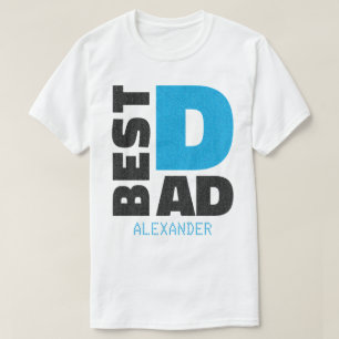 Best Dad Blue Black Glitter Name Customised T-Shirt