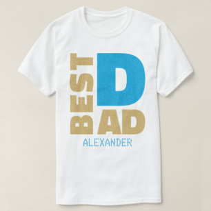 Best Dad Blue Gold Glitter Name Customised T-Shirt