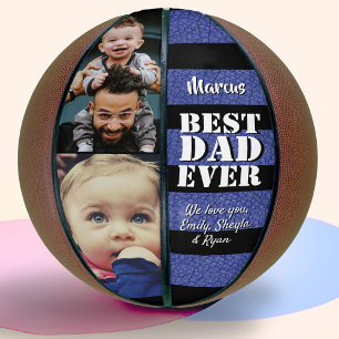 Best Dad Blue Leather Print 2 Photo Father`s Day Basketball