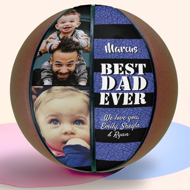  Best Dad Blue Leather Print 2 Photo Father`s Day Basketball (Creator Uploaded)