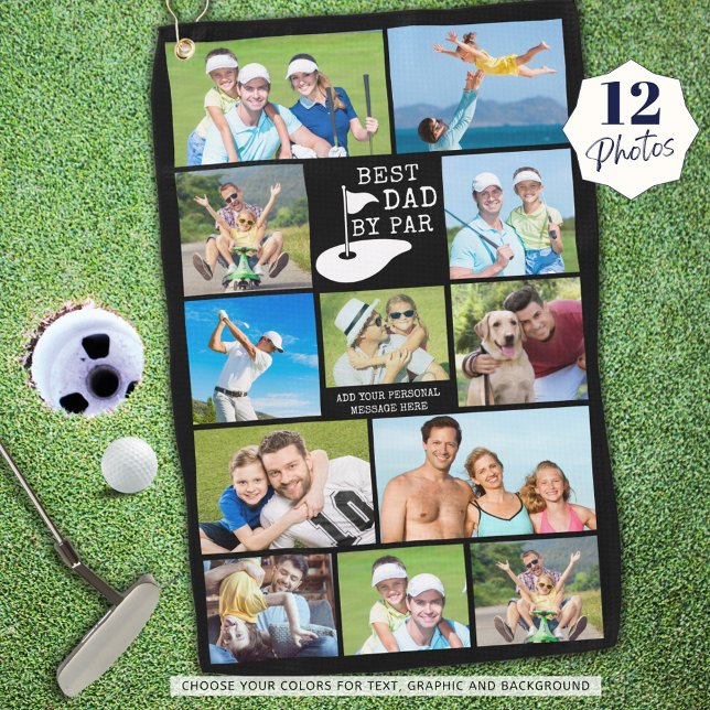 BEST DAD BY PAR 12 Photo Collage Personalised Golf Towel (Creator Uploaded)