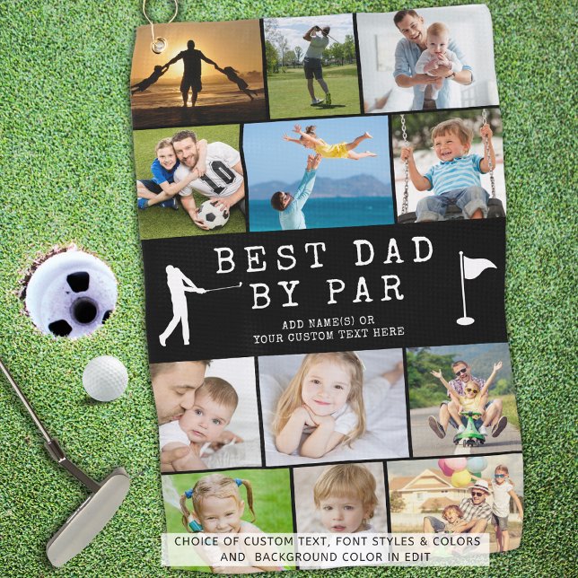 BEST DAD BY PAR 12 Photo Collage Personalised Golf Towel (Creator Uploaded)