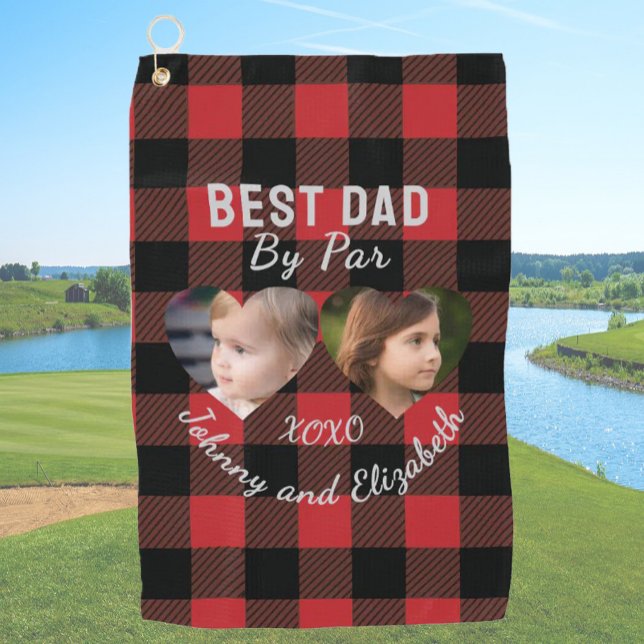 Best Dad By Par 2 Kids Photo Collage Personalised Golf Towel (Creator Uploaded)