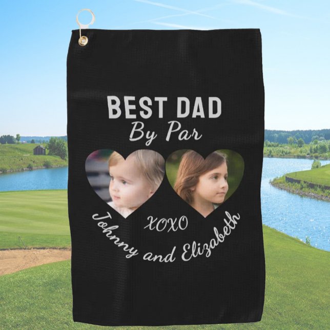 Best Dad By Par 2 Kids Photo Collage Personalised Golf Towel (Creator Uploaded)