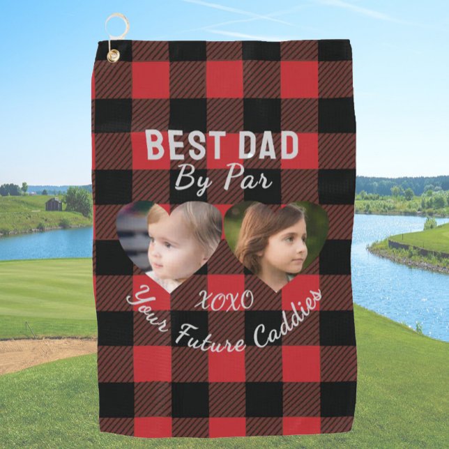Best Dad By Par 2 Kids Photo Collage Personalised Golf Towel (Creator Uploaded)