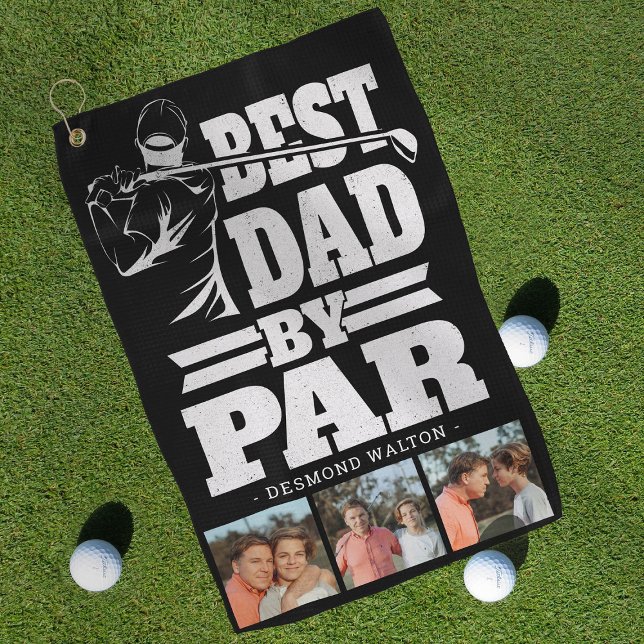 Best Dad By Par 3xPhoto Fathers Day Gift Golf Towel (Creator Uploaded)