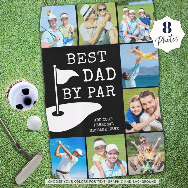 BEST DAD BY PAR 8 Photo Collage Personalised Golf Golf Towel (Creator Uploaded)