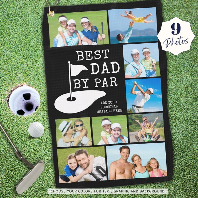 BEST DAD BY PAR 9 Photo Collage Personalised Golf Towel (Creator Uploaded)