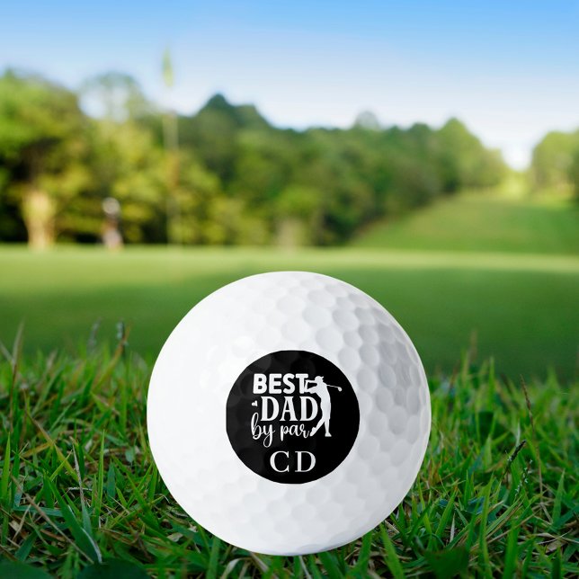 Best Dad by par black white monogram initials Golf Balls (Creator Uploaded)