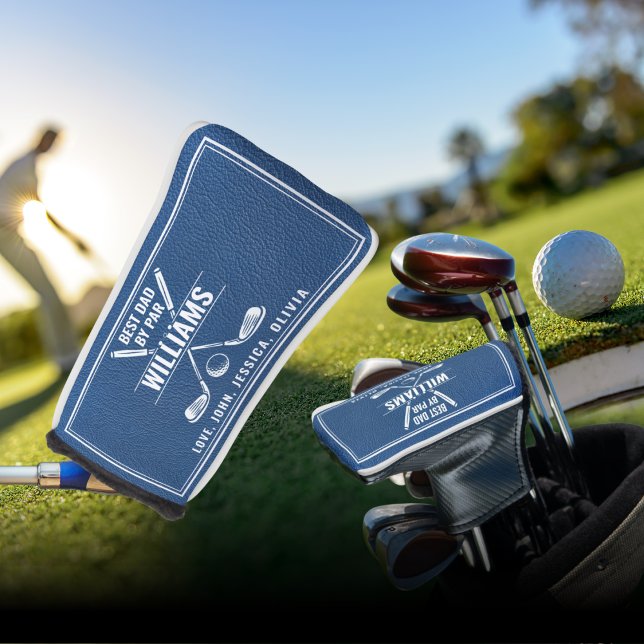 BEST DAD BY PAR Blue Leather Keepsake  Golf Head Golf Head Cover (Creator Uploaded)