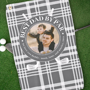 Best Dad By Par Buffalo Plaid Fathers Day Photo Golf Towel