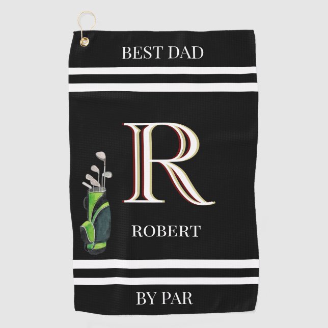 Best Dad by Par Custom Monogram Name Clubs Golf Towel (Front)