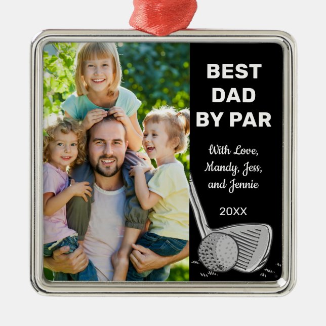 Best Dad By Par Custom Photo Golf Metal Ornament (Front)