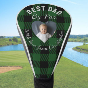 Best Dad by Par Custom Photo Green Buffalo Plaid Golf Head Cover