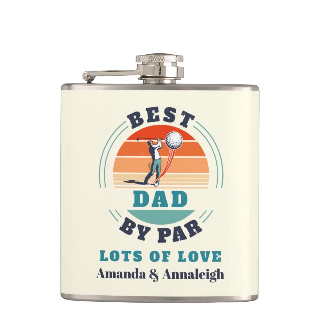 Best Dad By Par Custom Retro From Daughters Golf Hip Flask (Front)