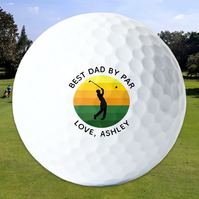 Best Dad By Par Custom Text Sunset Golfer Golf Balls (Creator Uploaded)