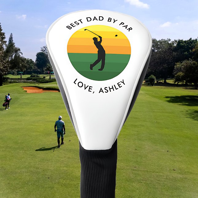 Best Dad By Par Custom Text Sunset Golfer Golf Head Cover (Creator Uploaded)