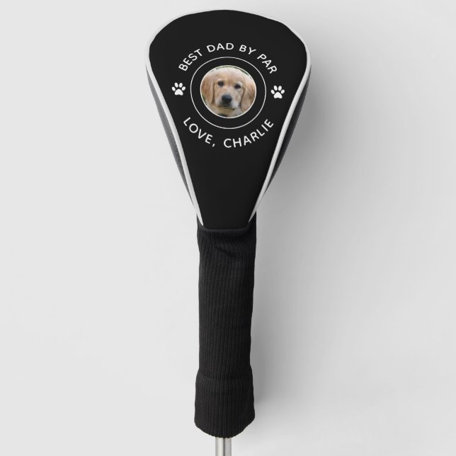 Best Dad By Par Dog Paw Print Photo Text Golf Pun Head Cover (Front)