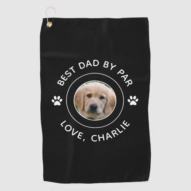 Best Dad By Par Dog Paw Print Photo Text Golf Pun Towel (Front)