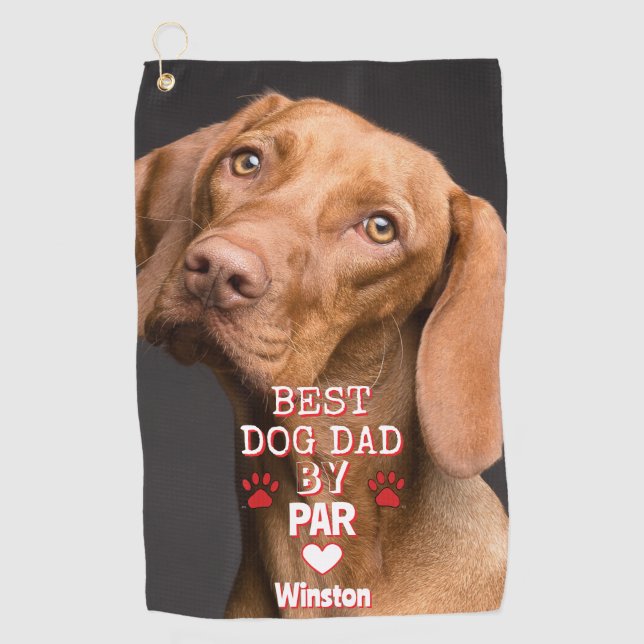 Best Dad By Par Dog Photo Golf Towel (Front)