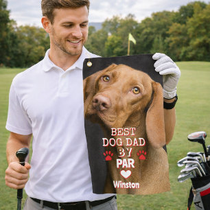 Best Dad By Par Dog Photo Golf Towel