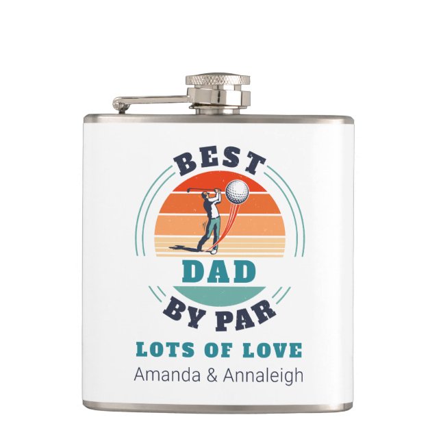 Best Dad By Par From Daughters Custom Retro Golf Hip Flask (Front)