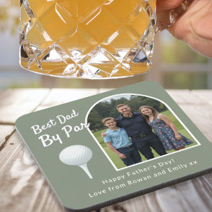 Best Dad By Par Funny Golf Photo Father's Day Coaster
