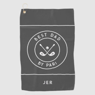 Best Dad By Par   Funny Golfer Humour Charcoal Gre Golf Towel