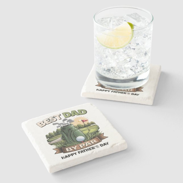 Best Dad By Par Golf Dad Funny Stone Coaster (Side)