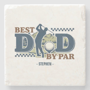 Best Dad By Par – Golf Dad Silhouette Design Stone Coaster