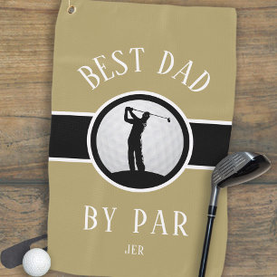 Best Dad By Par Golf Quote Monogrammed Gold Black Golf Towel