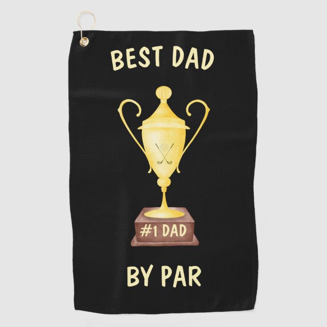 Best Dad by Par Golf Towel with Gold Trophy (Front)