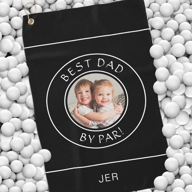 Best Dad By Par Golfer Photo Gift Cute Black White Golf Towel (Best Dad By Par Golfer Photo Gift Cute Black White Golf Towel)