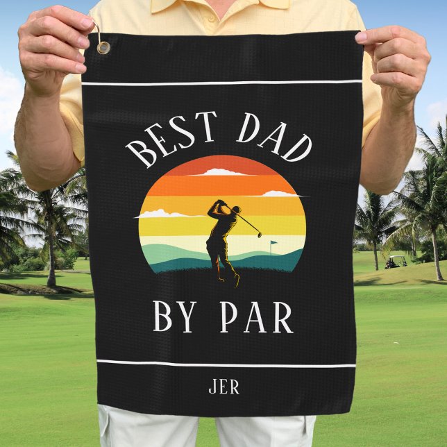 Best Dad By Par Golfer Silhouette Black White Golf Towel (Creator Uploaded)