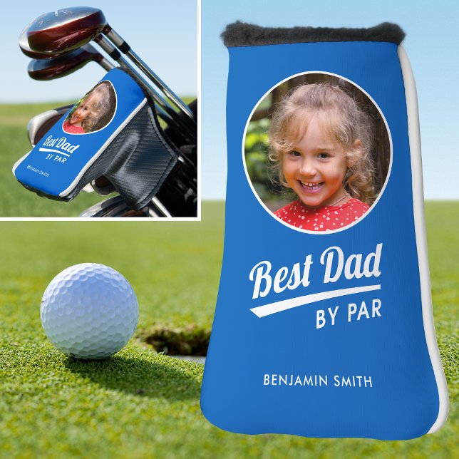 Best Dad By Par Kid's Photo Name Blue Putter Golf Head Cover (Creator Uploaded)
