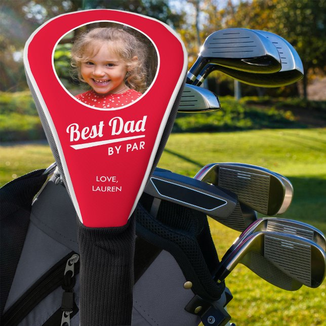 Best Dad By Par Kid's Photo Name Red Golf Head Cover (Creator Uploaded)