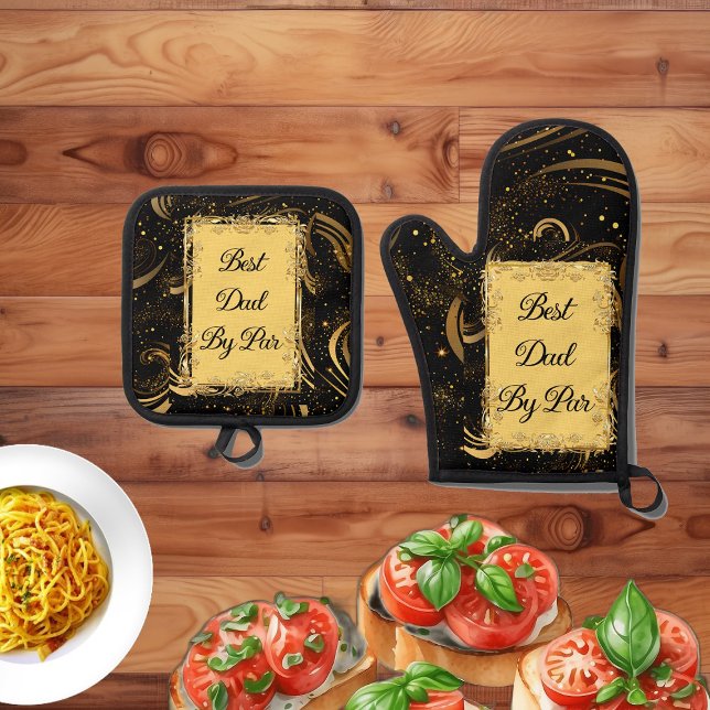 Best Dad By Par Modern Calligraphy Leafy Swirl Fun Oven Mitt & Pot Holder Set (Best Dad By Par Modern Calligraphy Leafy Swirl Fun Oven Mitt & Pot Holder Set)
