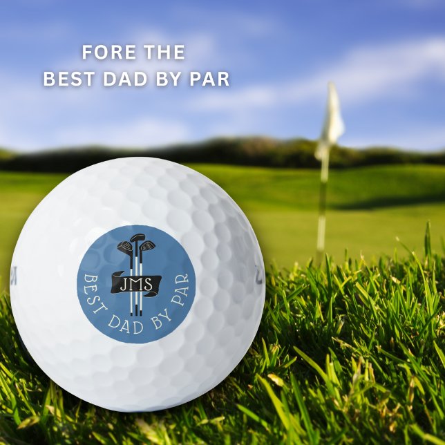 Best Dad By Par Monogrammed Golf Clubs Custom Golf Balls (Modern, stylish gift for golf dads. Add initials or a monogram.)