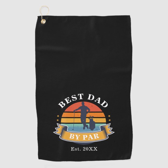 Best Dad By Par Personalised Retro Fathers Day Golf Towel (Front)