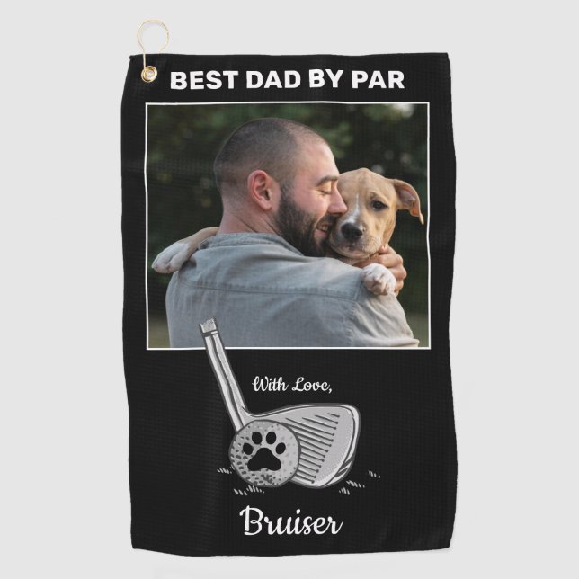 Best Dad By Par Pet Photo Golf Towel (Front)