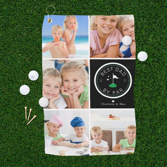 Best Dad by Par | Photo Collage Father's Day Golf  Golf Towel (Creator Uploaded)