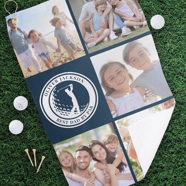 Best Dad by Par Photo Collage Monogram Golf Towel (Creator Uploaded)